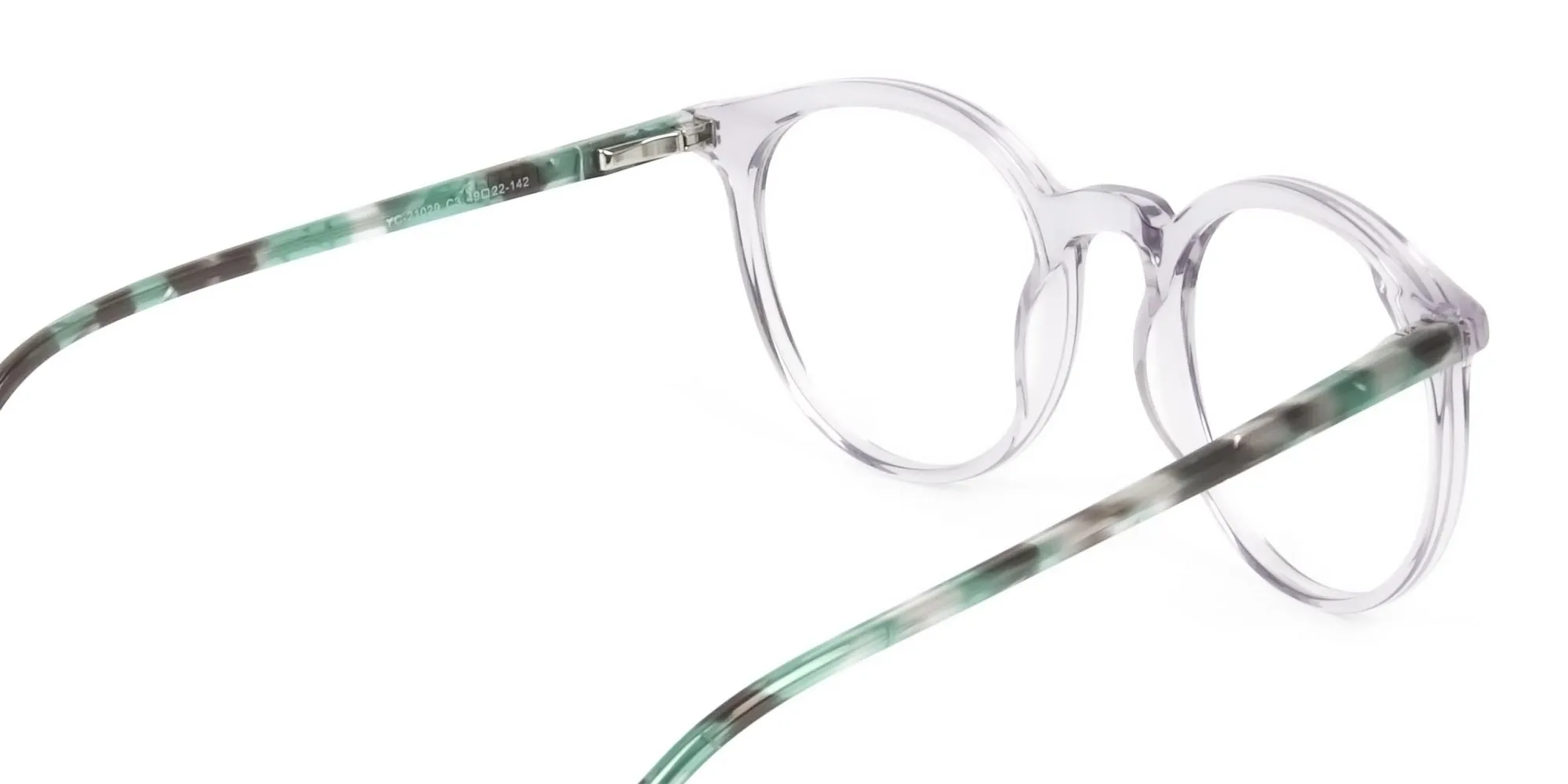 Crystal Grey and Teal Tortoise Glasses in Round - 2