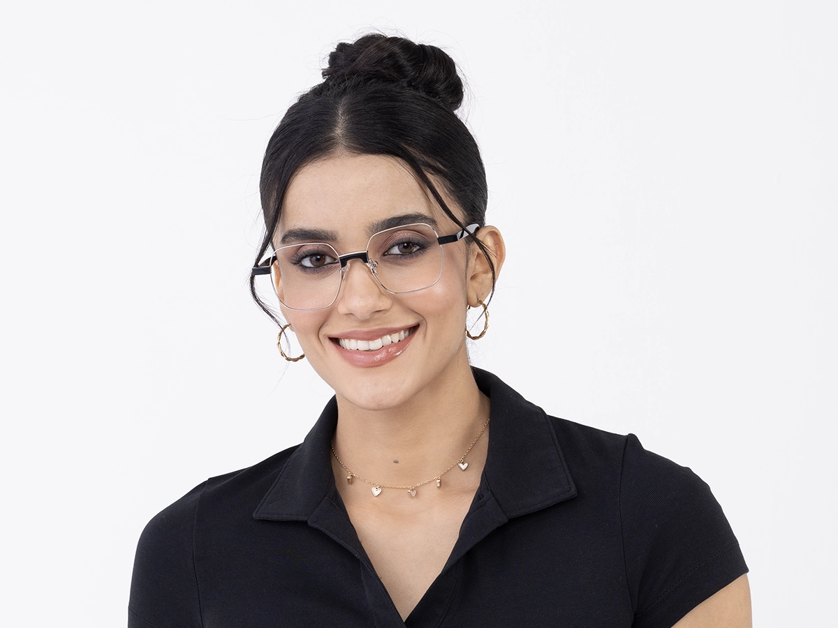 Silver Square Metal Full Rim Eyeglasses 51