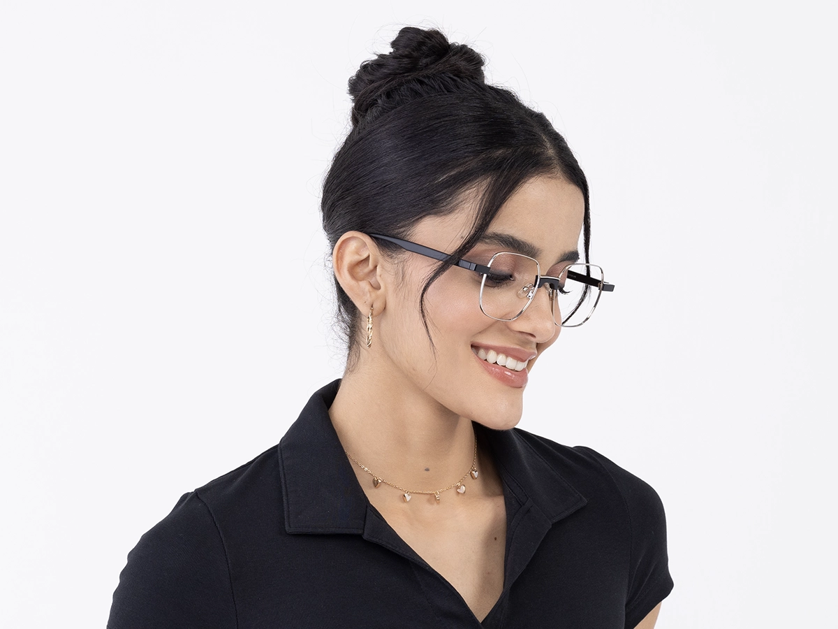 Silver Square Metal Full Rim Eyeglasses 53