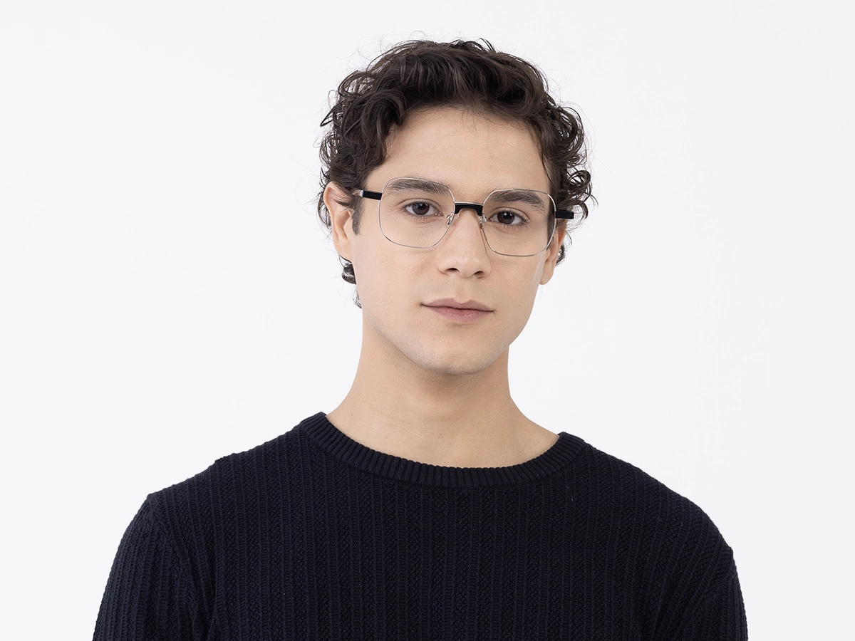 Silver Square Metal Full Rim Eyeglasses 41