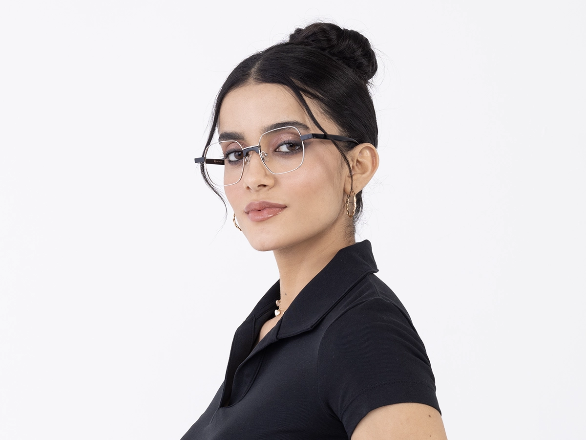 Silver Square Metal Full Rim Eyeglasses 52