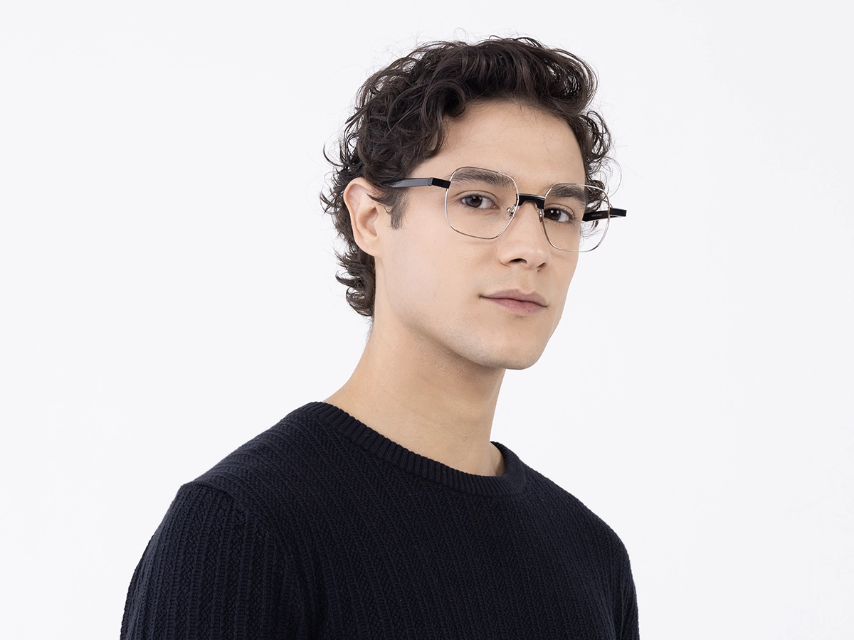 Silver Square Metal Full Rim Eyeglasses 43