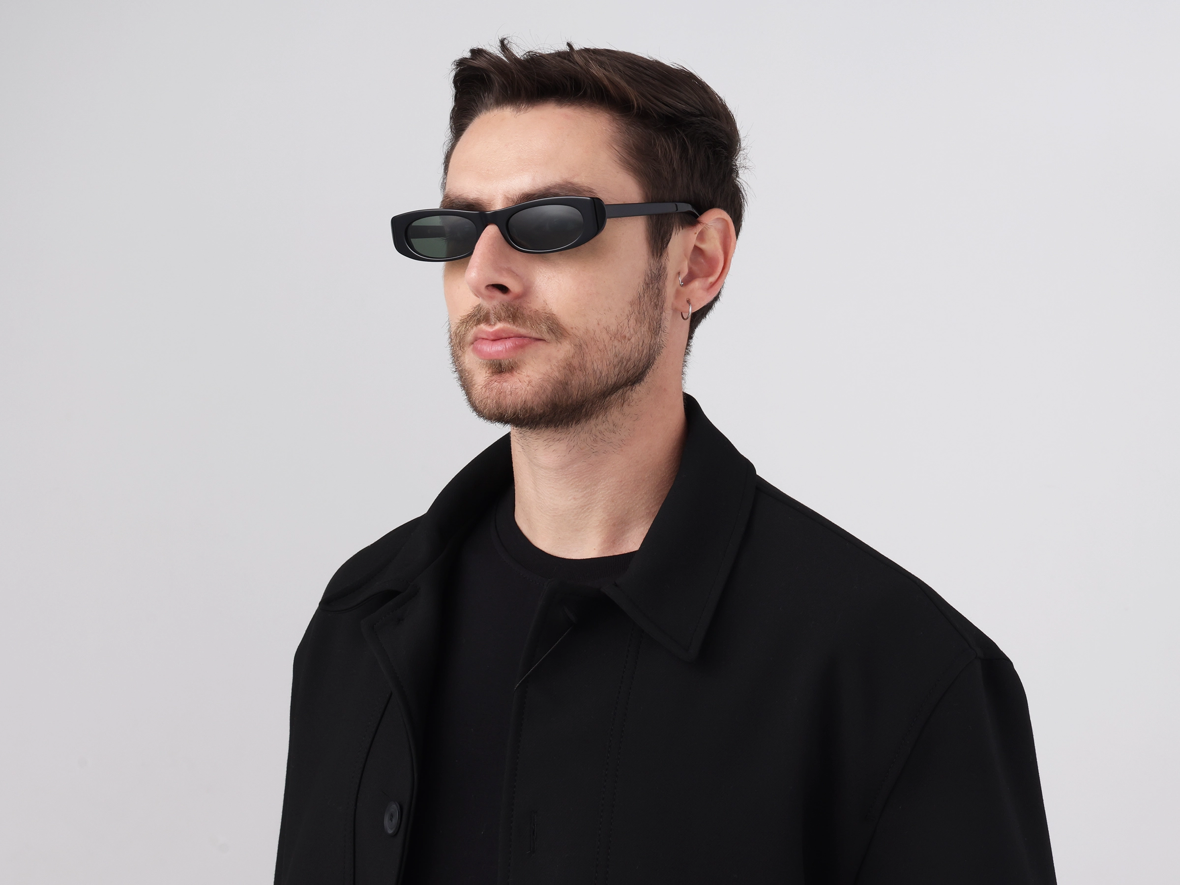 Black Oval Rectangle Full Rim Sunglasses 2