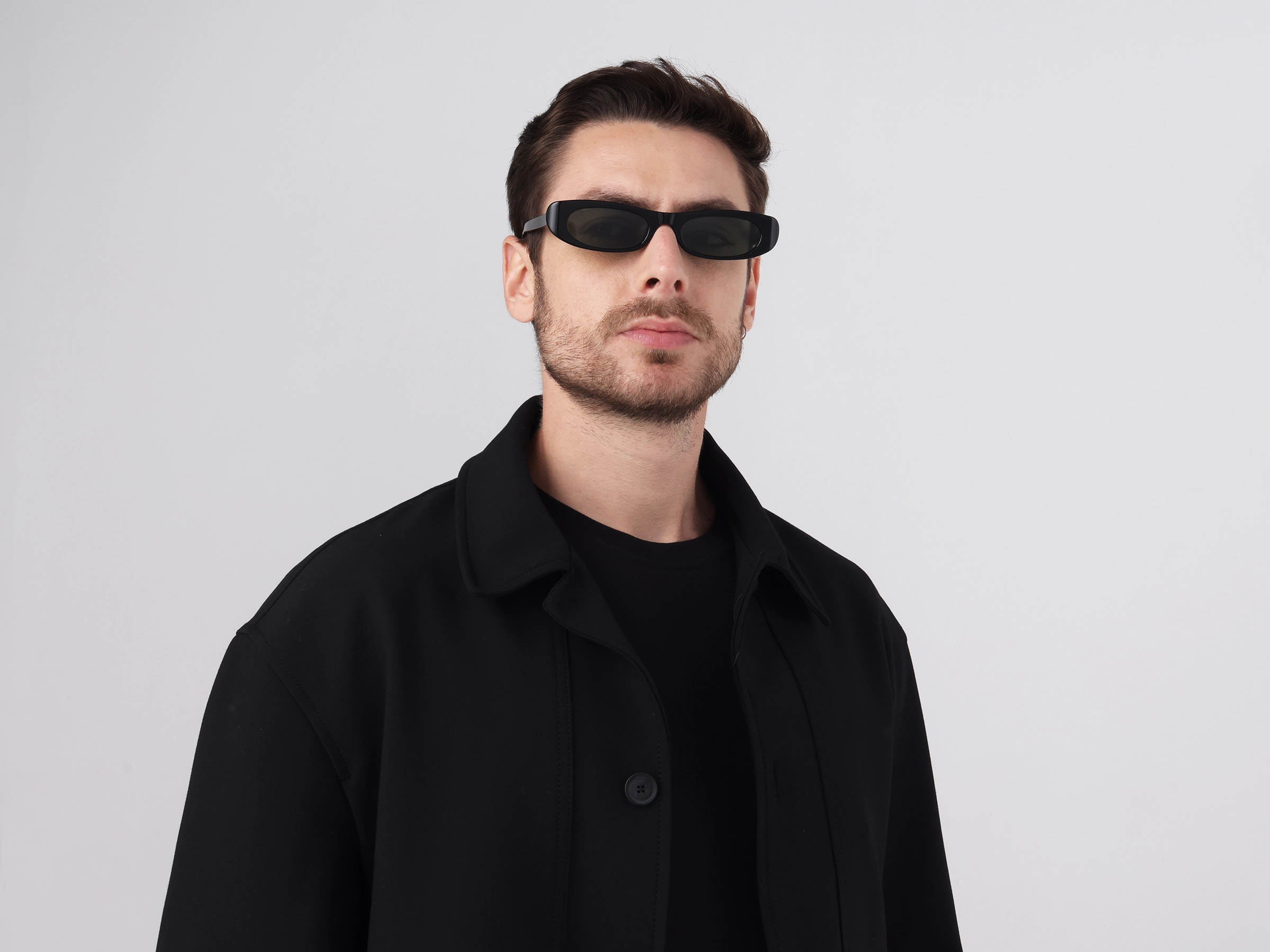 Black Oval Rectangle Full Rim Sunglasses 3