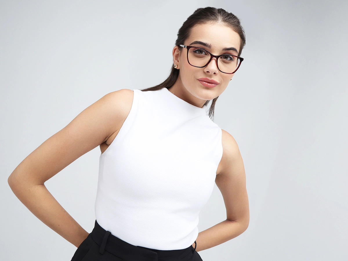 Dark Red Square Cateye Acetate Eyeglasses 53