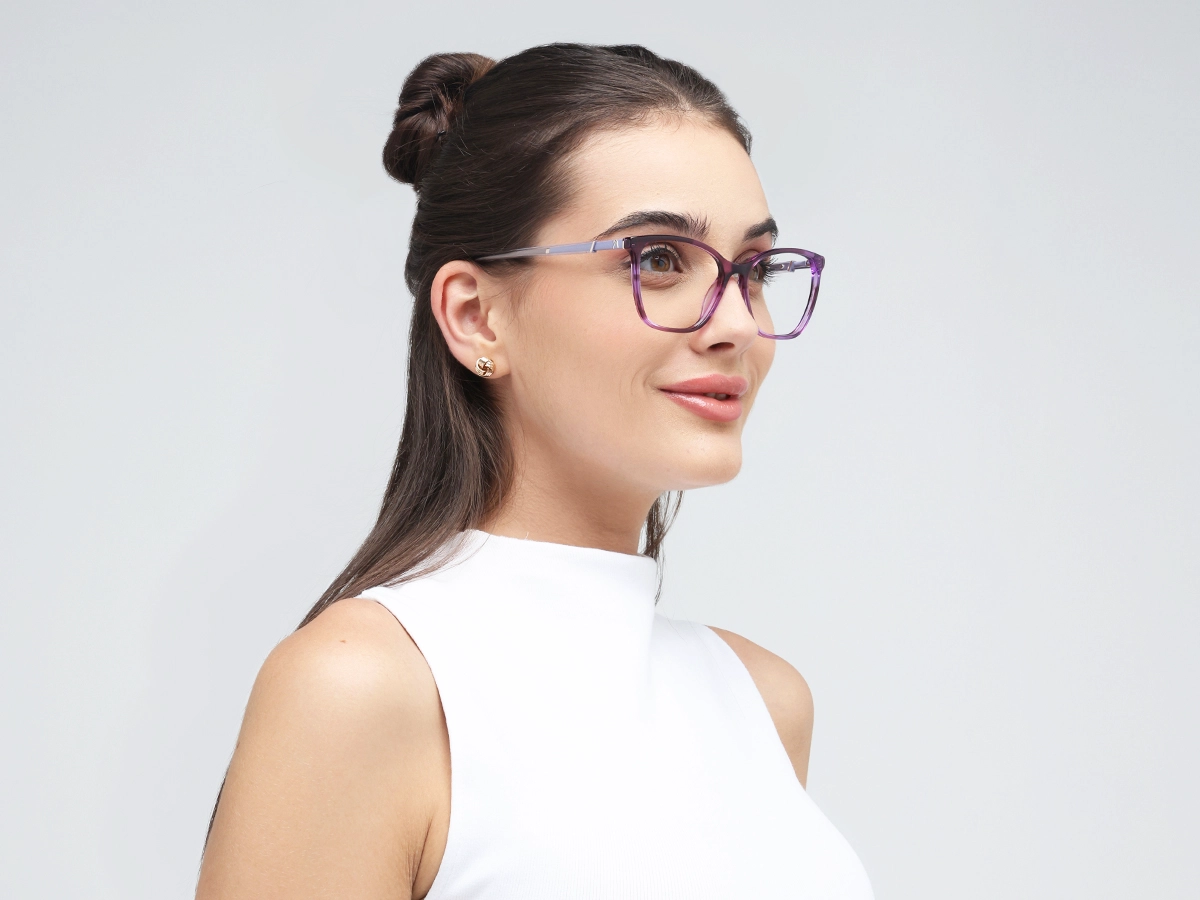 Crystal Purple Square Cateye Acetate Glasses 52