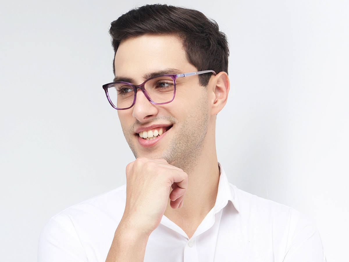 Crystal Purple Square Cateye Acetate Glasses 42