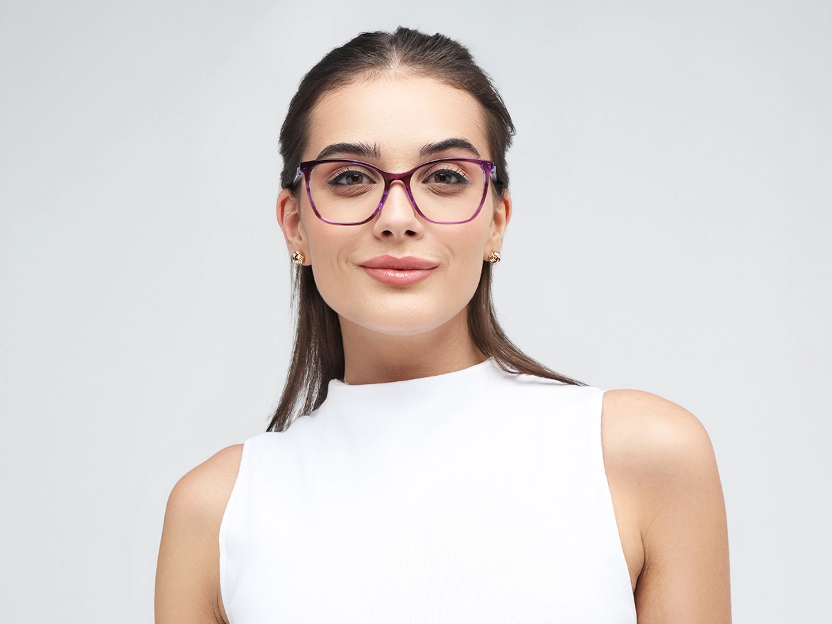 Crystal Purple Square Cateye Acetate Glasses 51