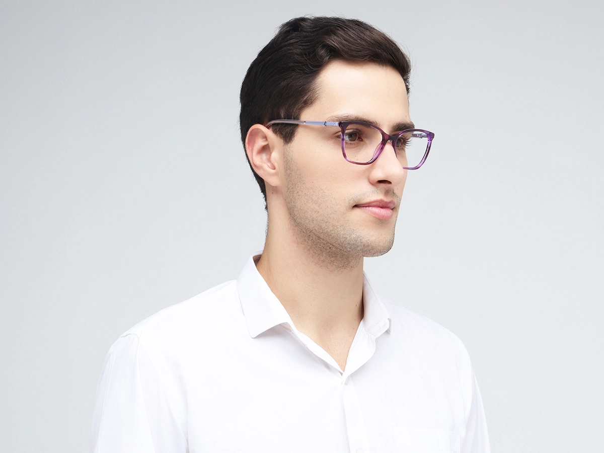 Crystal Purple Square Cateye Acetate Glasses 43