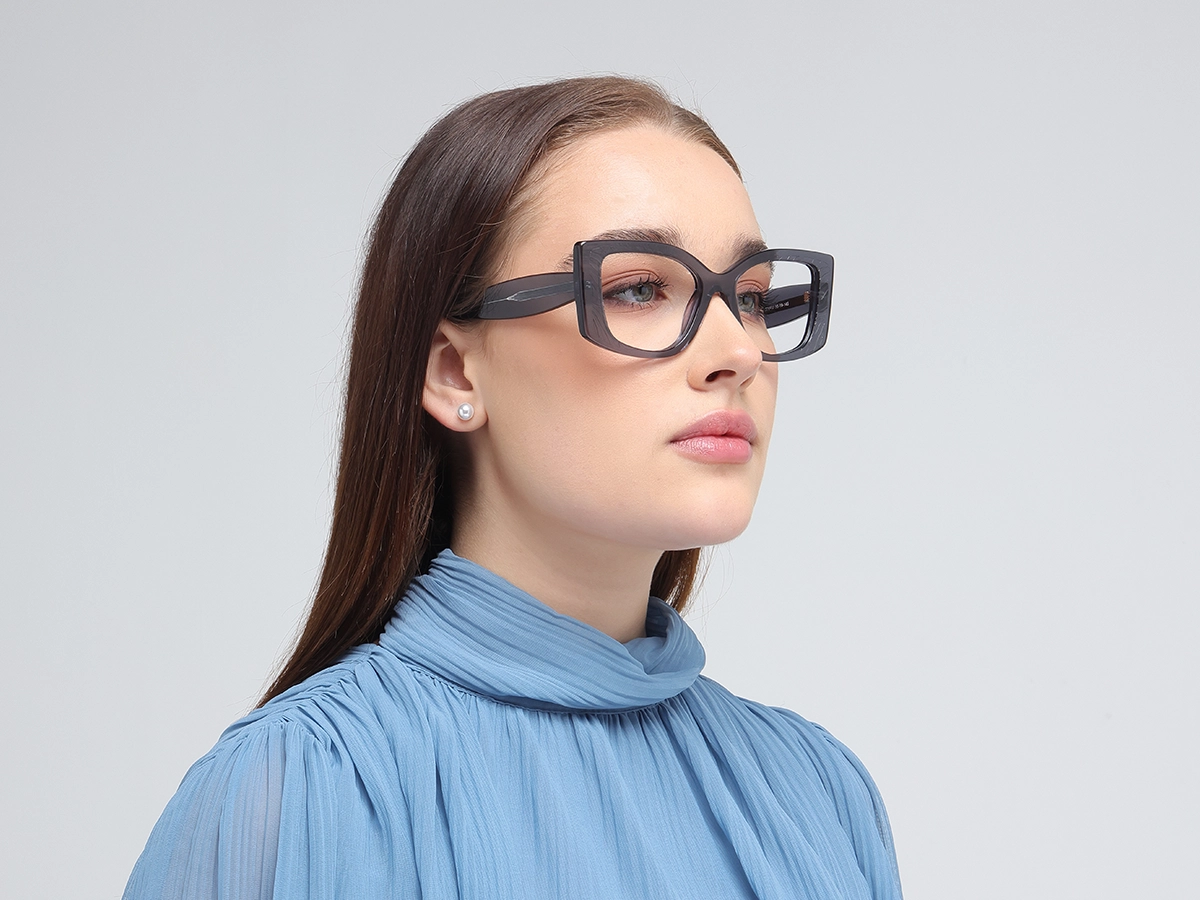 Crystal Charcoal Grey Oversized Eyeglasses-52