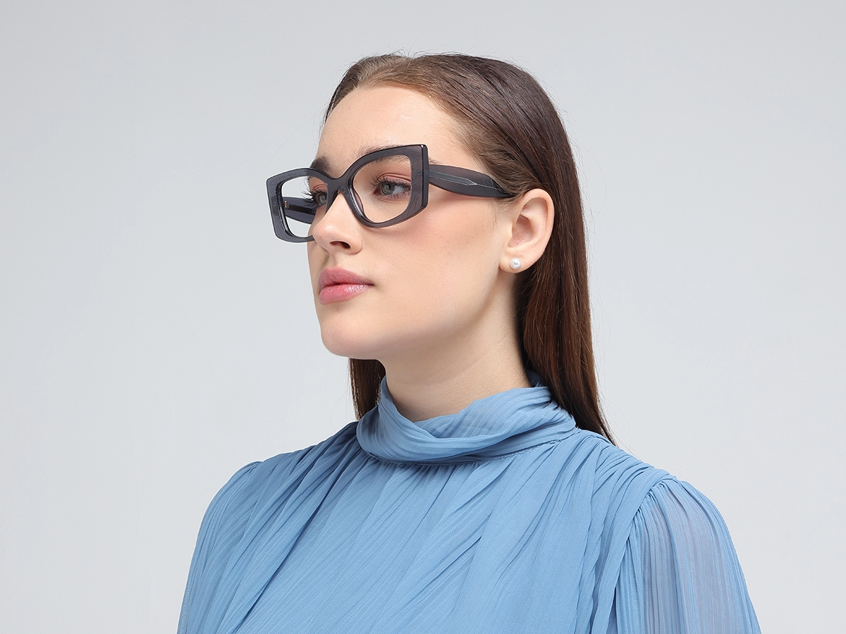 Crystal Charcoal Grey Oversized Eyeglasses-53