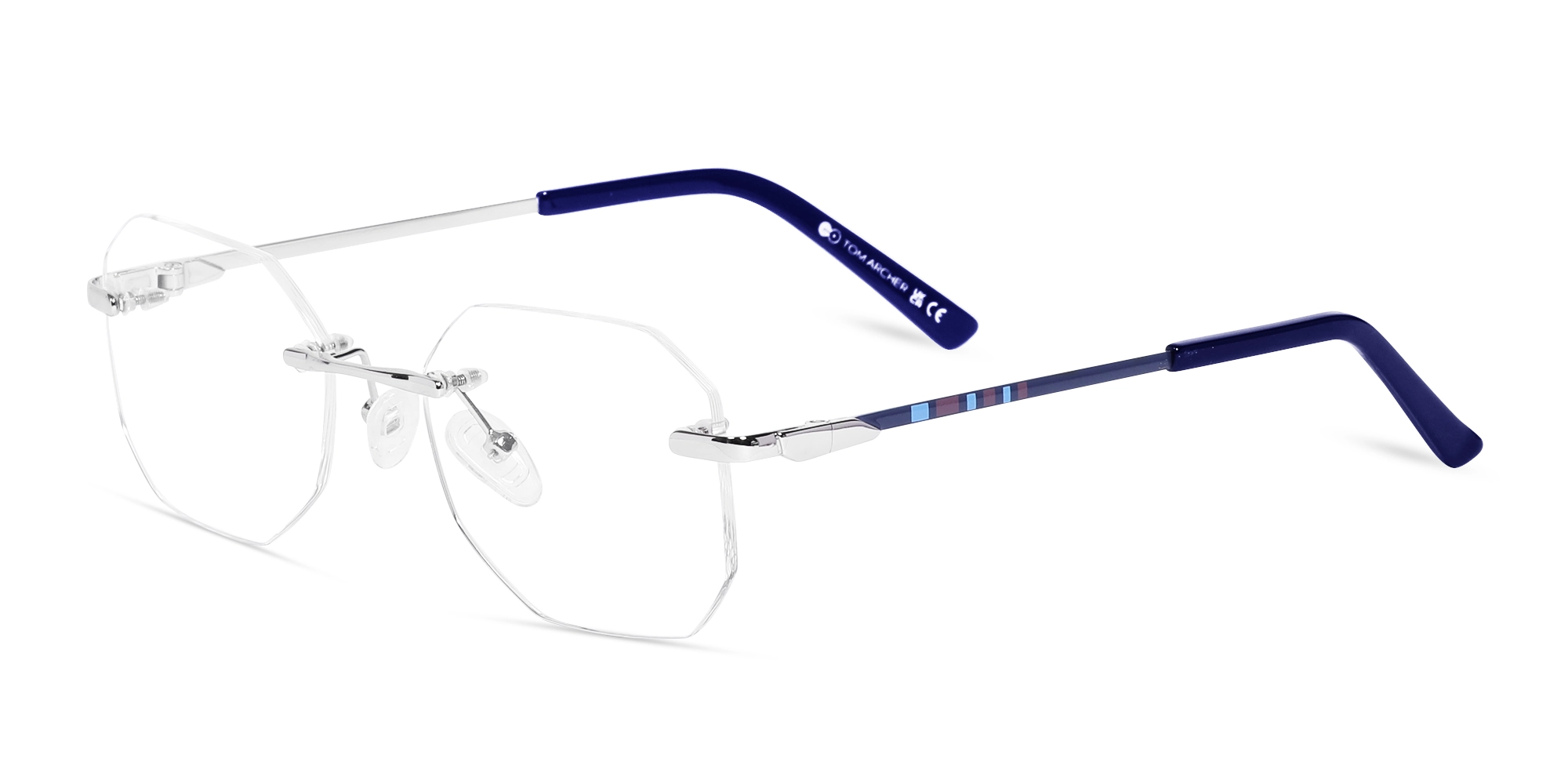 Silver & Blue Metal Rimless Glasses 3 Silver & Blue Metal Rimless Glasses 3
