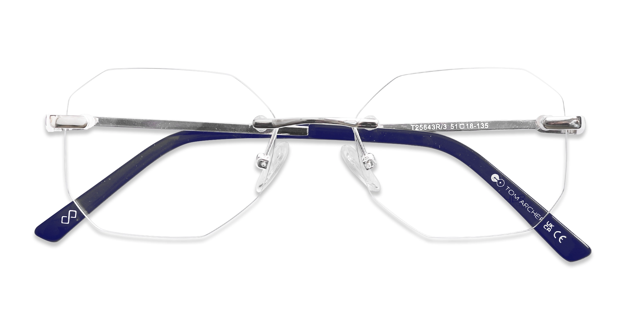 Silver & Blue Metal Rimless Glasses 6