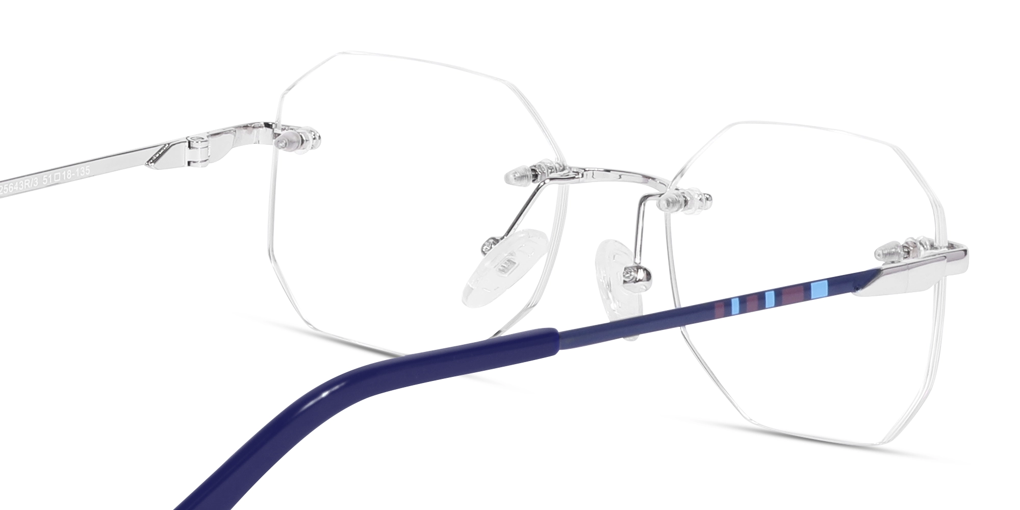 Silver & Blue Metal Rimless Glasses 5