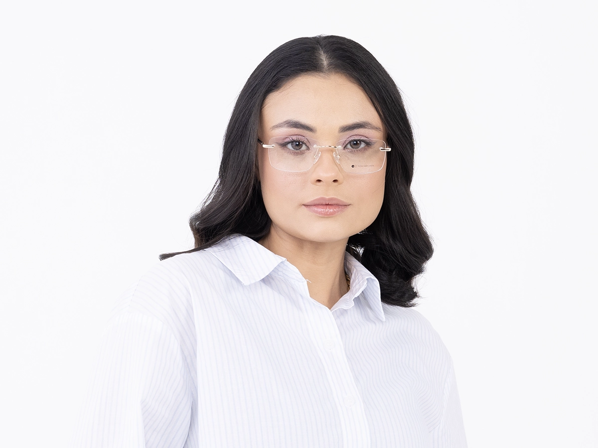Champagne Gold Rimless Rectangle Glasses 51