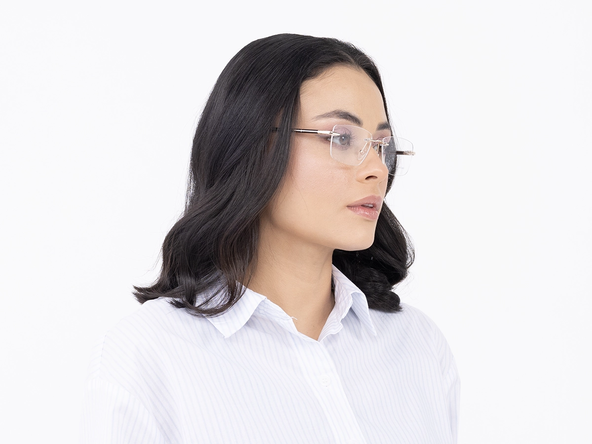 Champagne Gold Rimless Rectangle Glasses 53