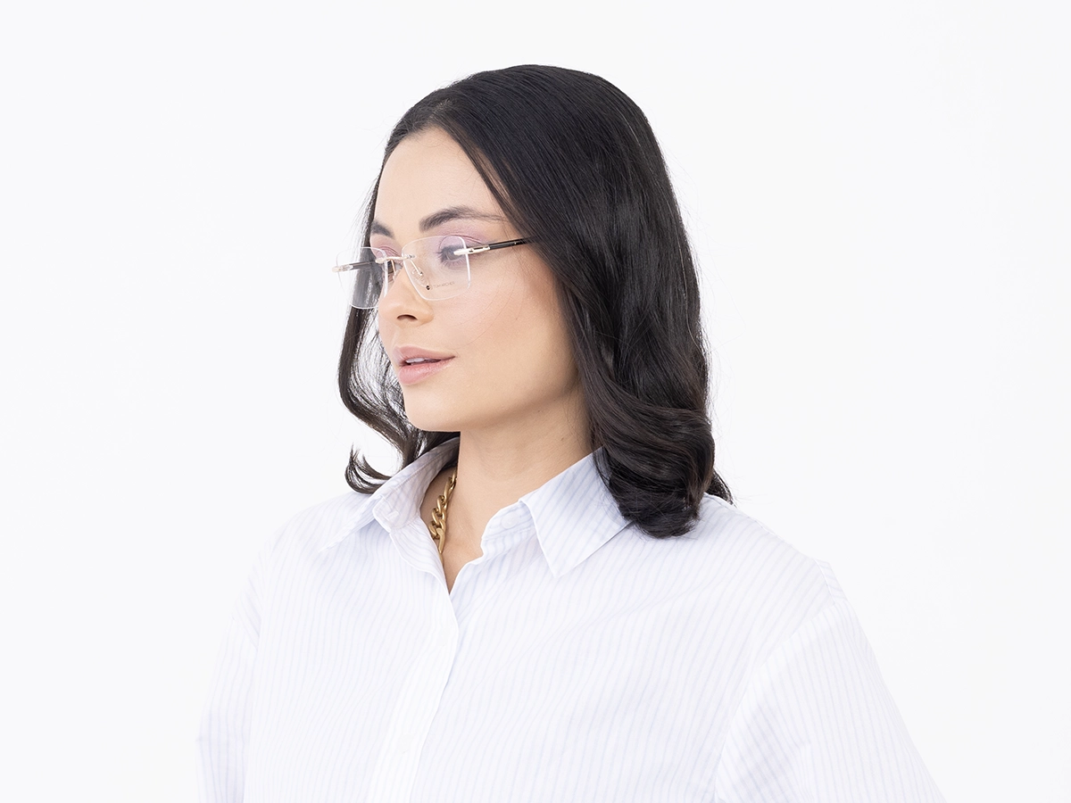 Champagne Gold Rimless Rectangle Glasses 52
