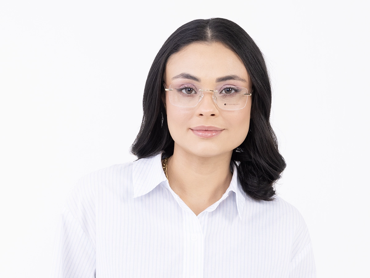 Gold Metal Rectangle Rimless Glasses 51