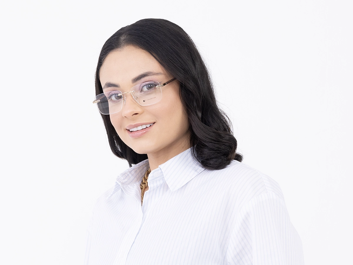 Gold Metal Rectangle Rimless Glasses 52