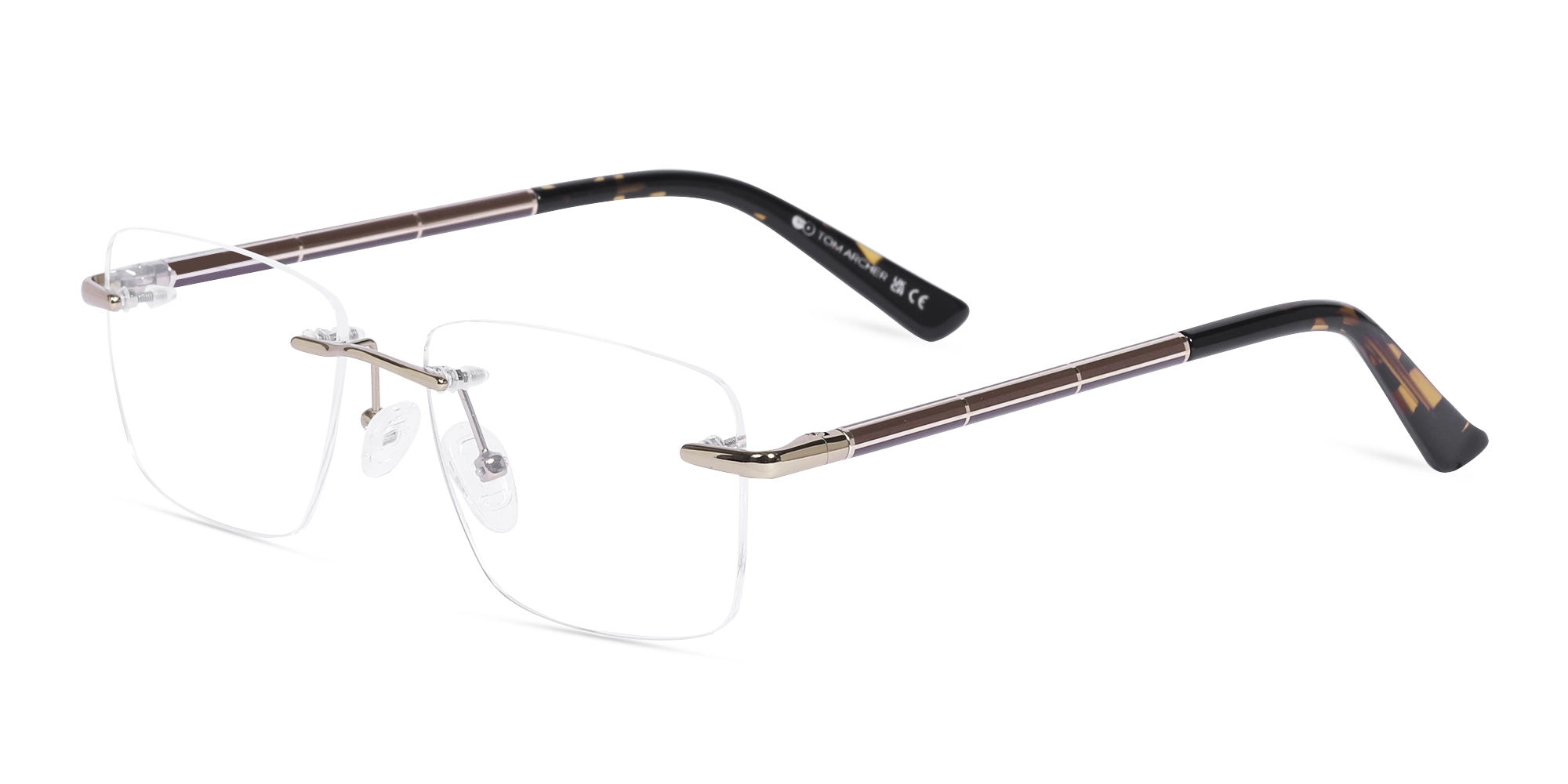 Gold Metal Rectangle Rimless Glasses-3