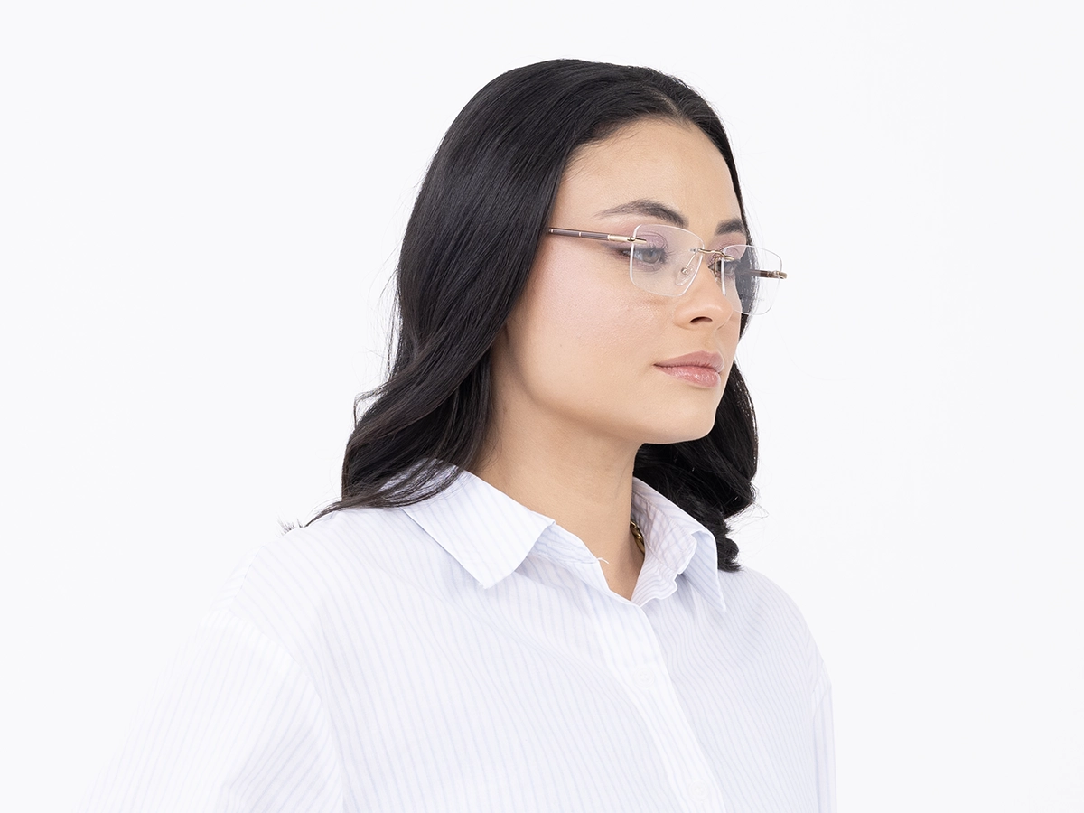 Gold Metal Rectangle Rimless Glasses 53