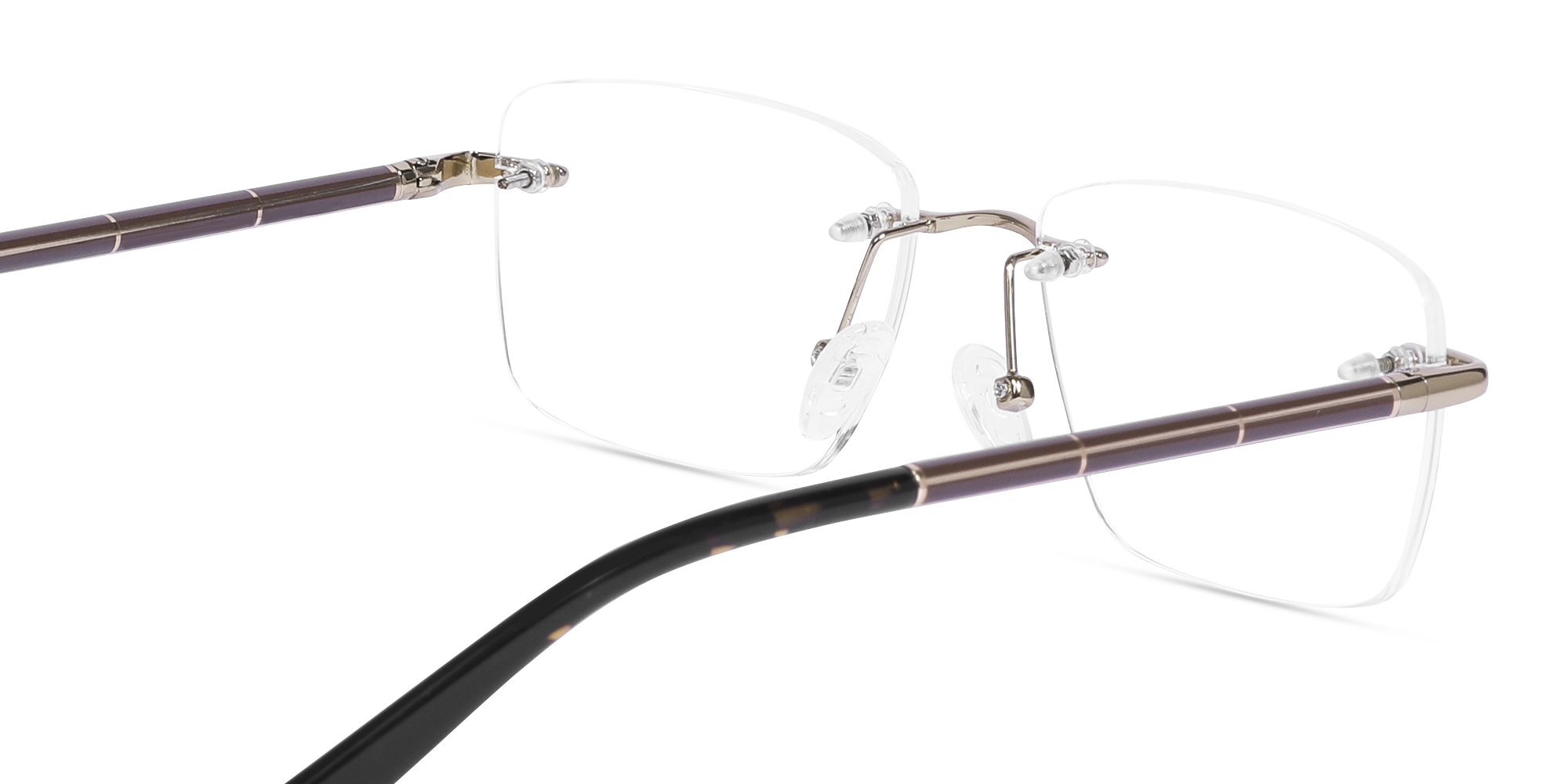 Gold Metal Rectangle Rimless Glasses-5
