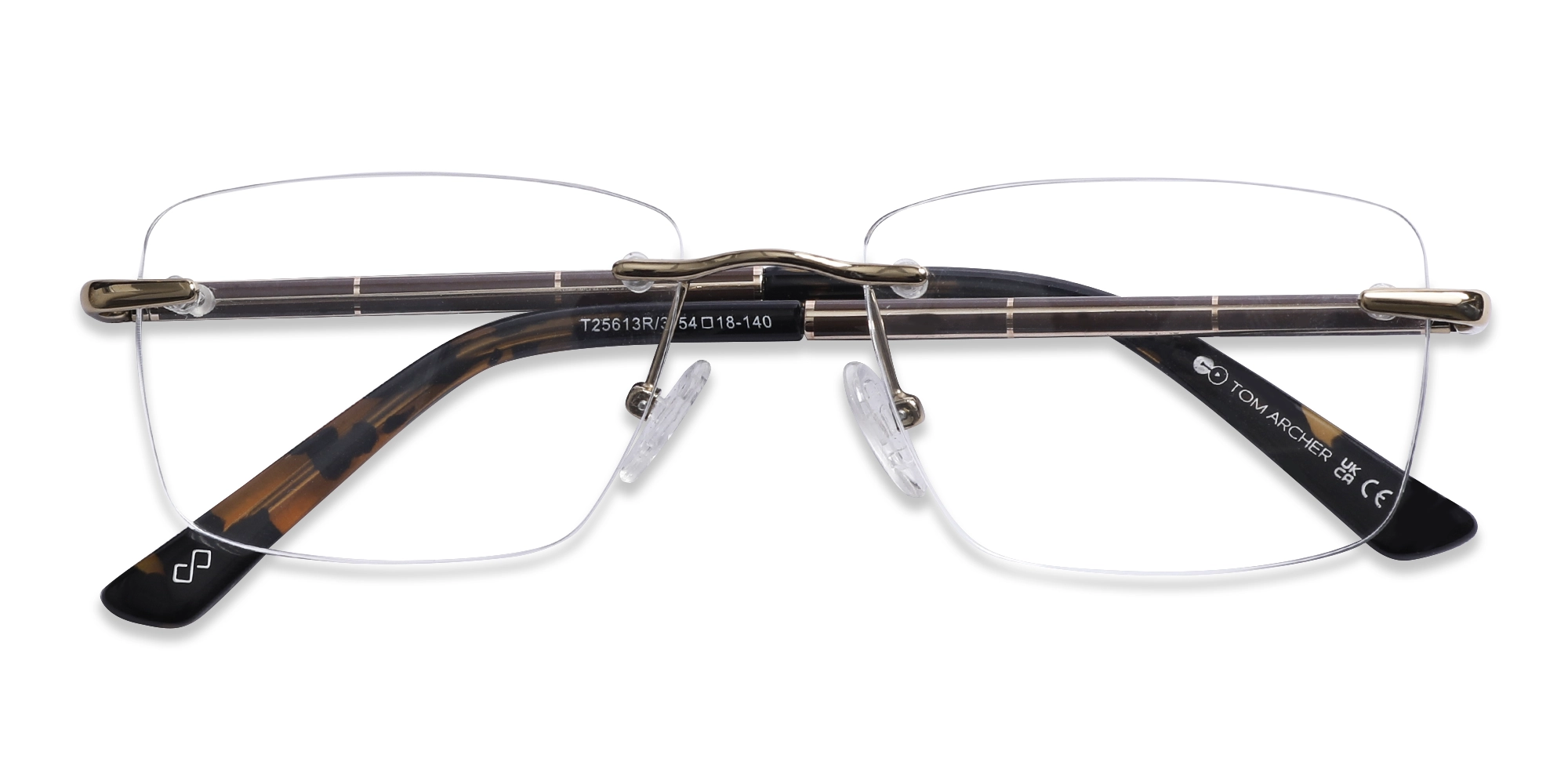 Gold Metal Rectangle Rimless Glasses-6