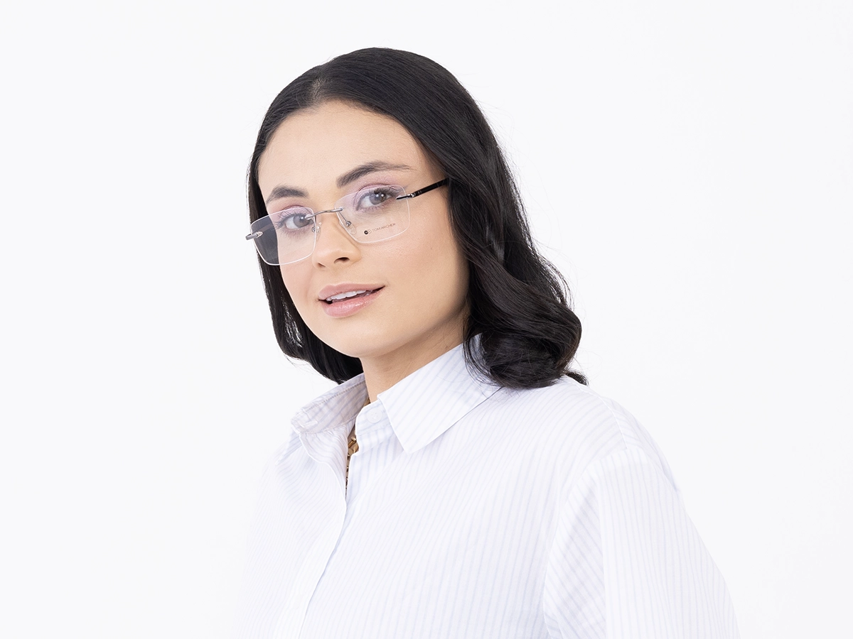 Gunmetal Rimless Rectangle Glasses With Nose Pa 52
