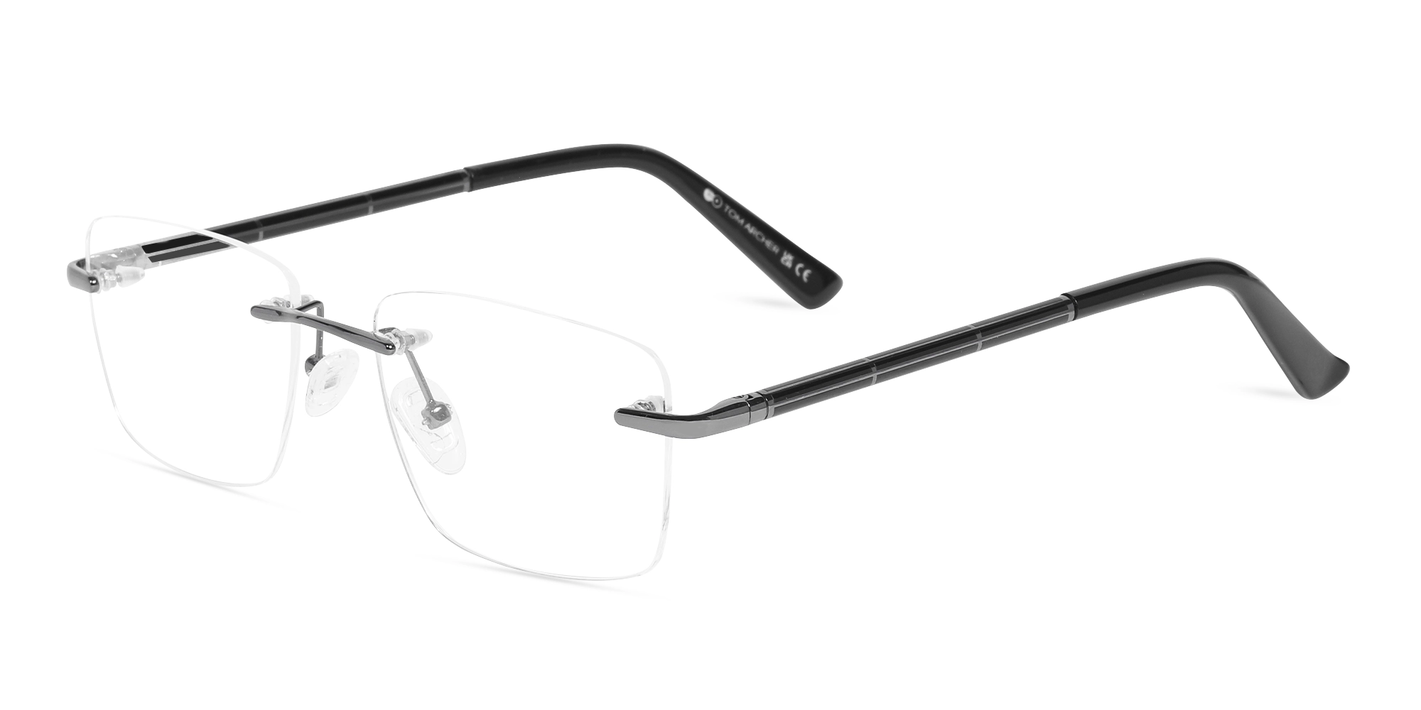 Gunmetal Rimless Rectangle Glasses With Nose Pad -3