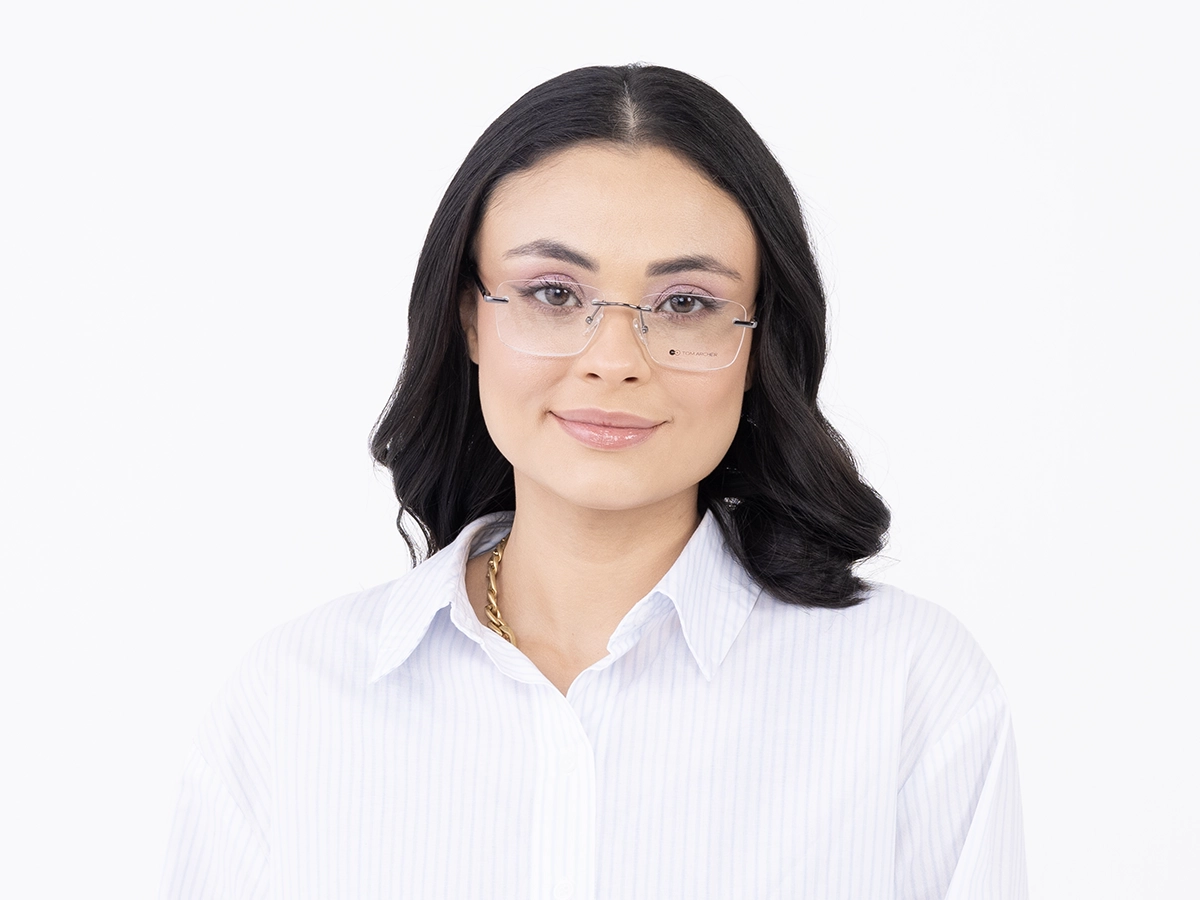 Gunmetal Rimless Rectangle Glasses With Nose Pa 51