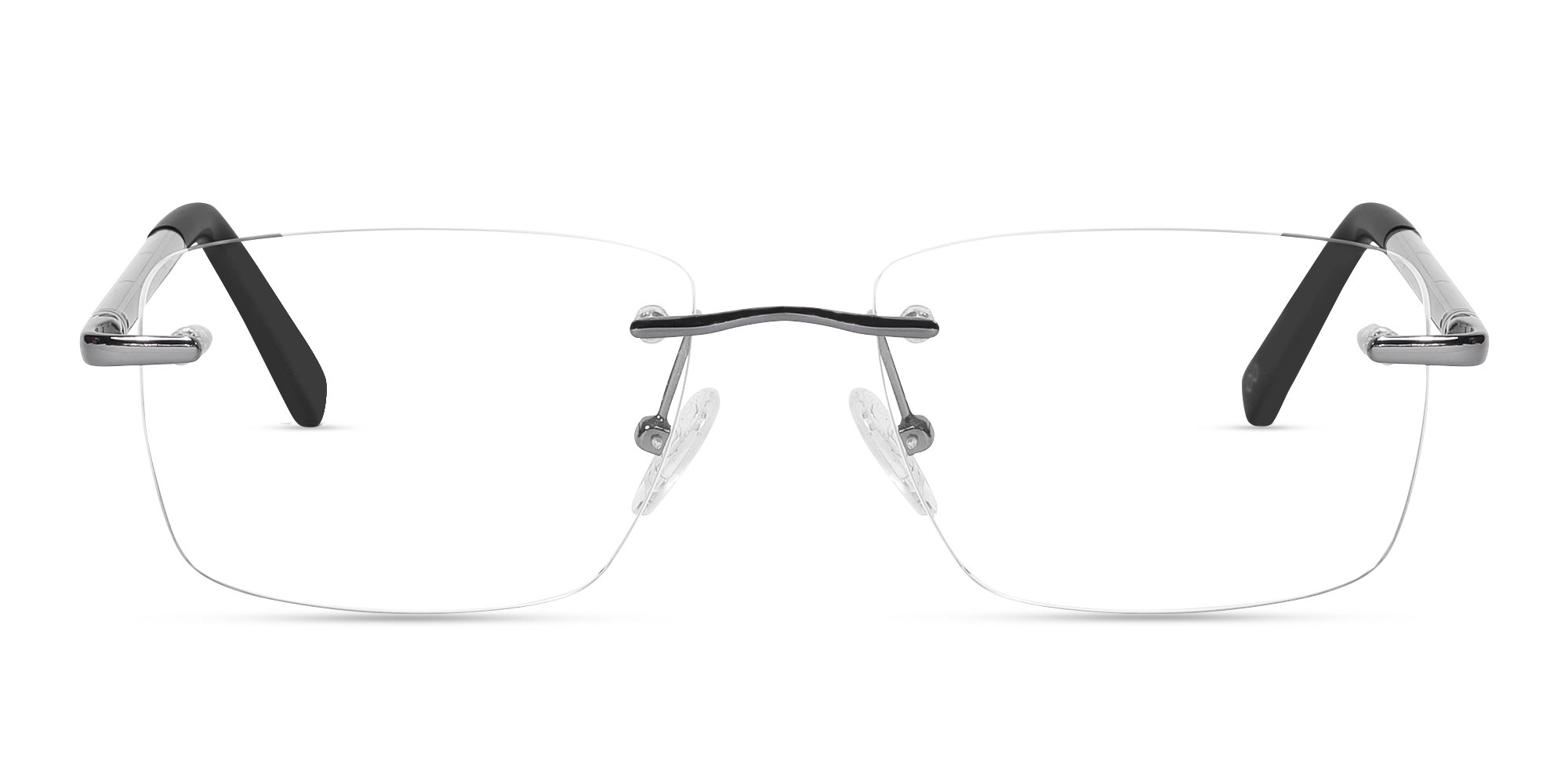 Gunmetal Rimless Rectangle Glasses With Nose Pad -1