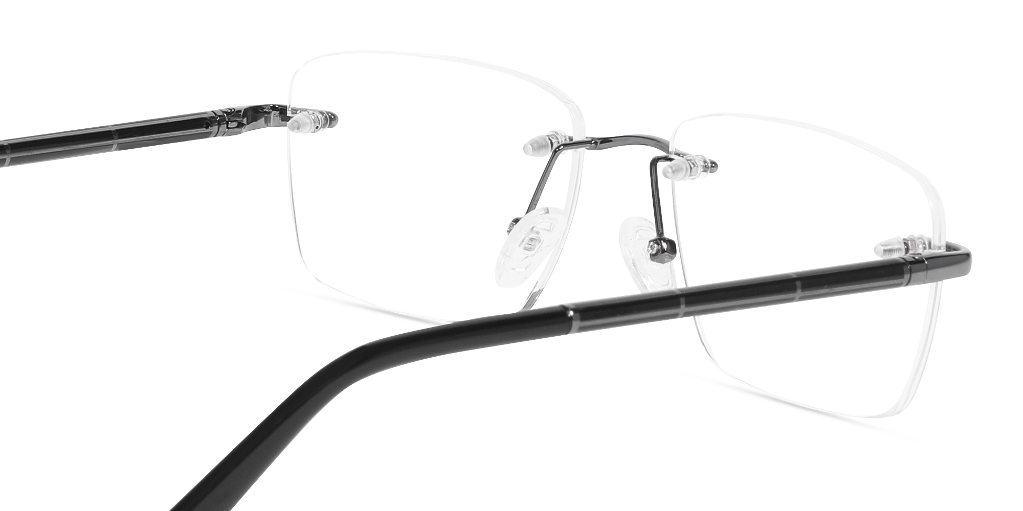 Gunmetal Rimless Rectangle Glasses With Nose Pad -5