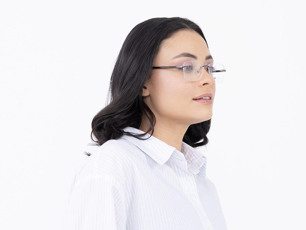 Gunmetal Rimless Rectangle Glasses With Nose Pa-53