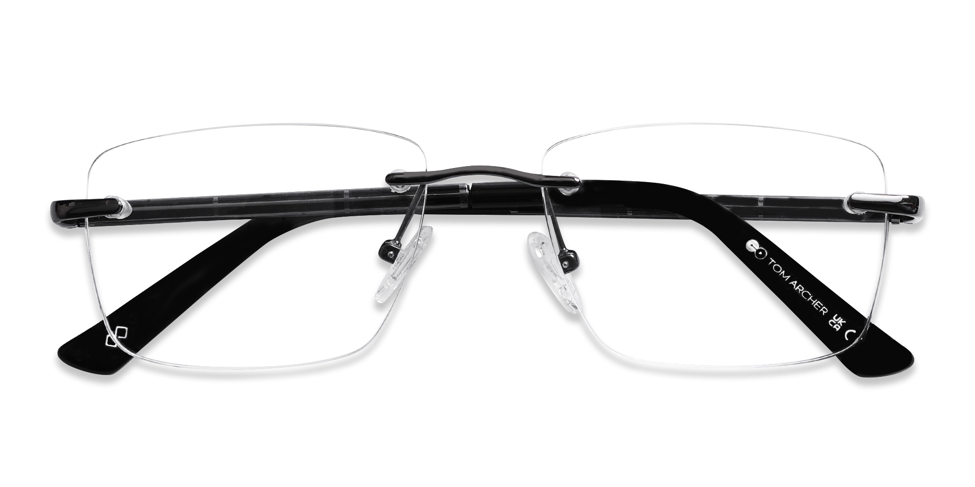 Gunmetal Rimless Rectangle Glasses With Nose Pad -6