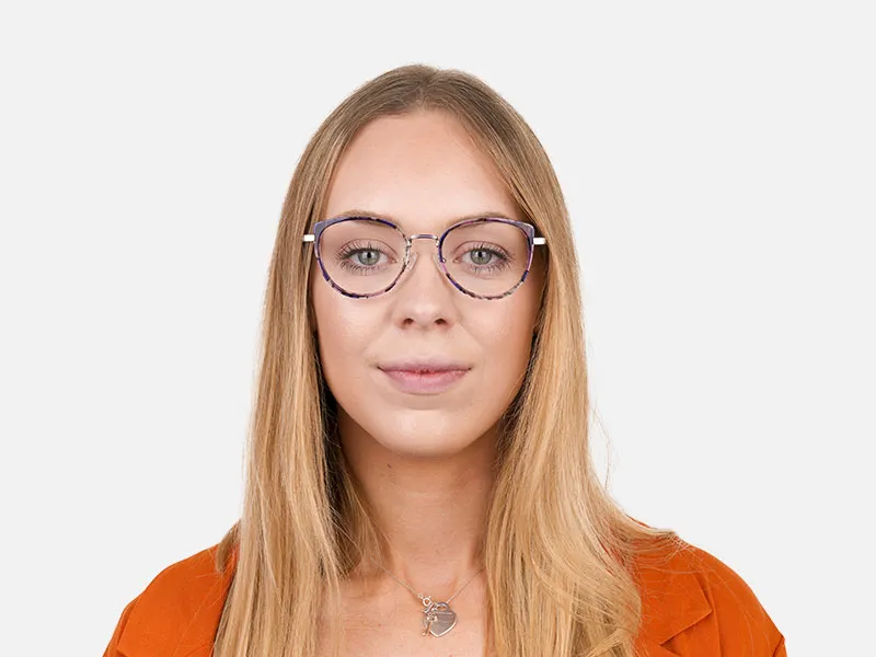 Purple Tortoise Cat-Eye Round Glasses - 3