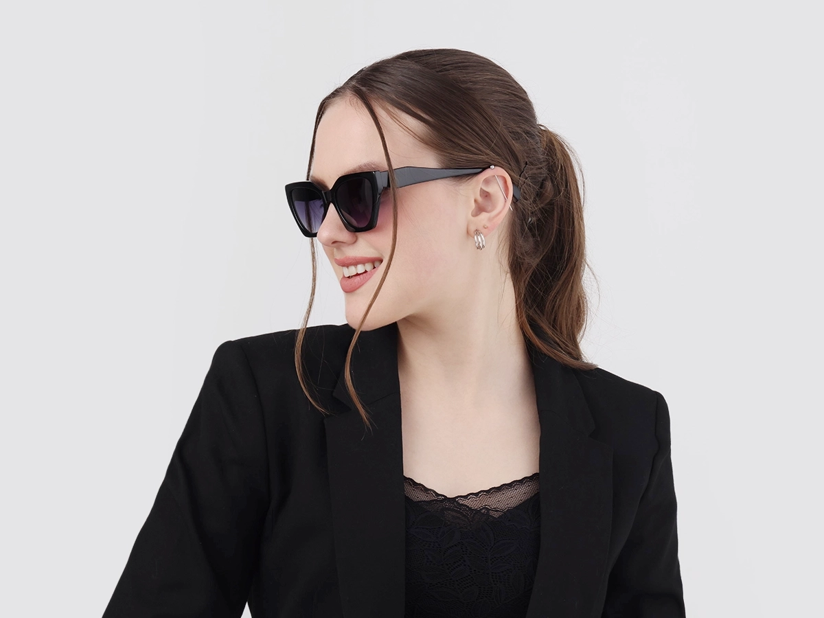 Black Cat-Eye Geometric Sunglasses-53