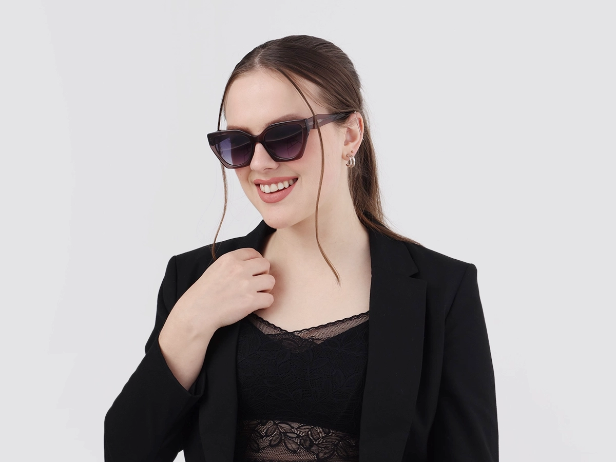 Crystal Mauve Grey Cat-Eye Geometric Sunglasses-52