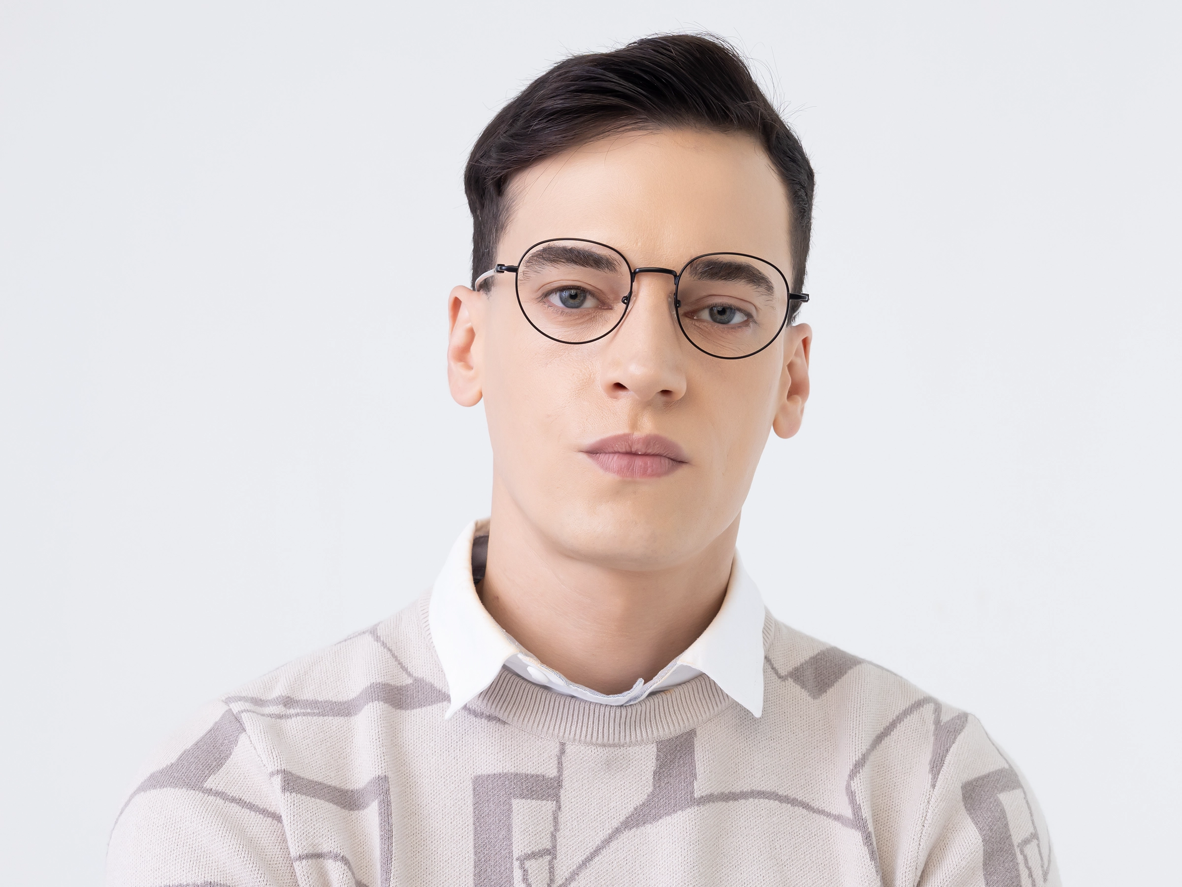 Matte Black Oval Titanium Glasses-1