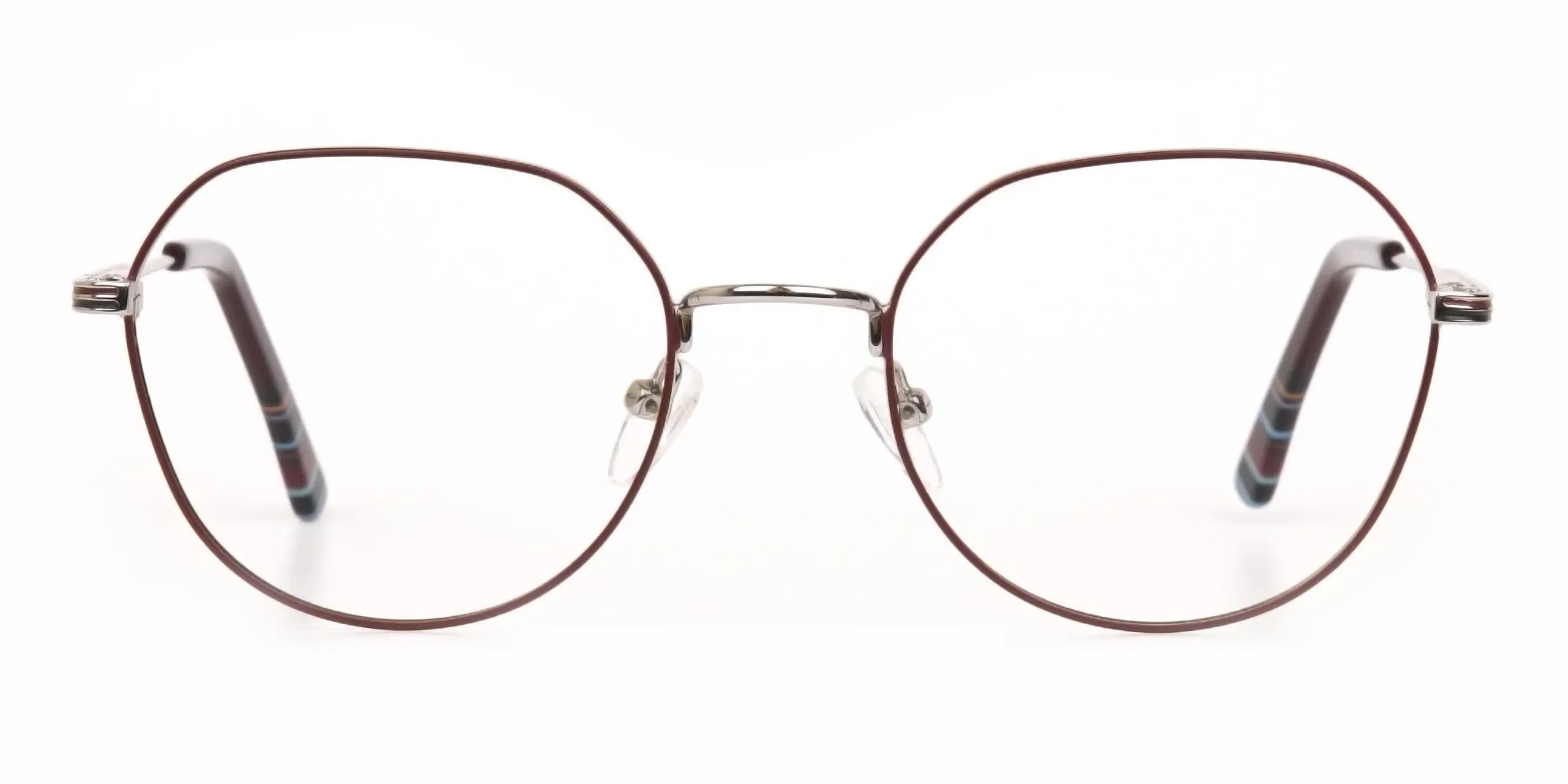 A3670F/3 - Oversized Square Glasses in Burgundy & Silver 