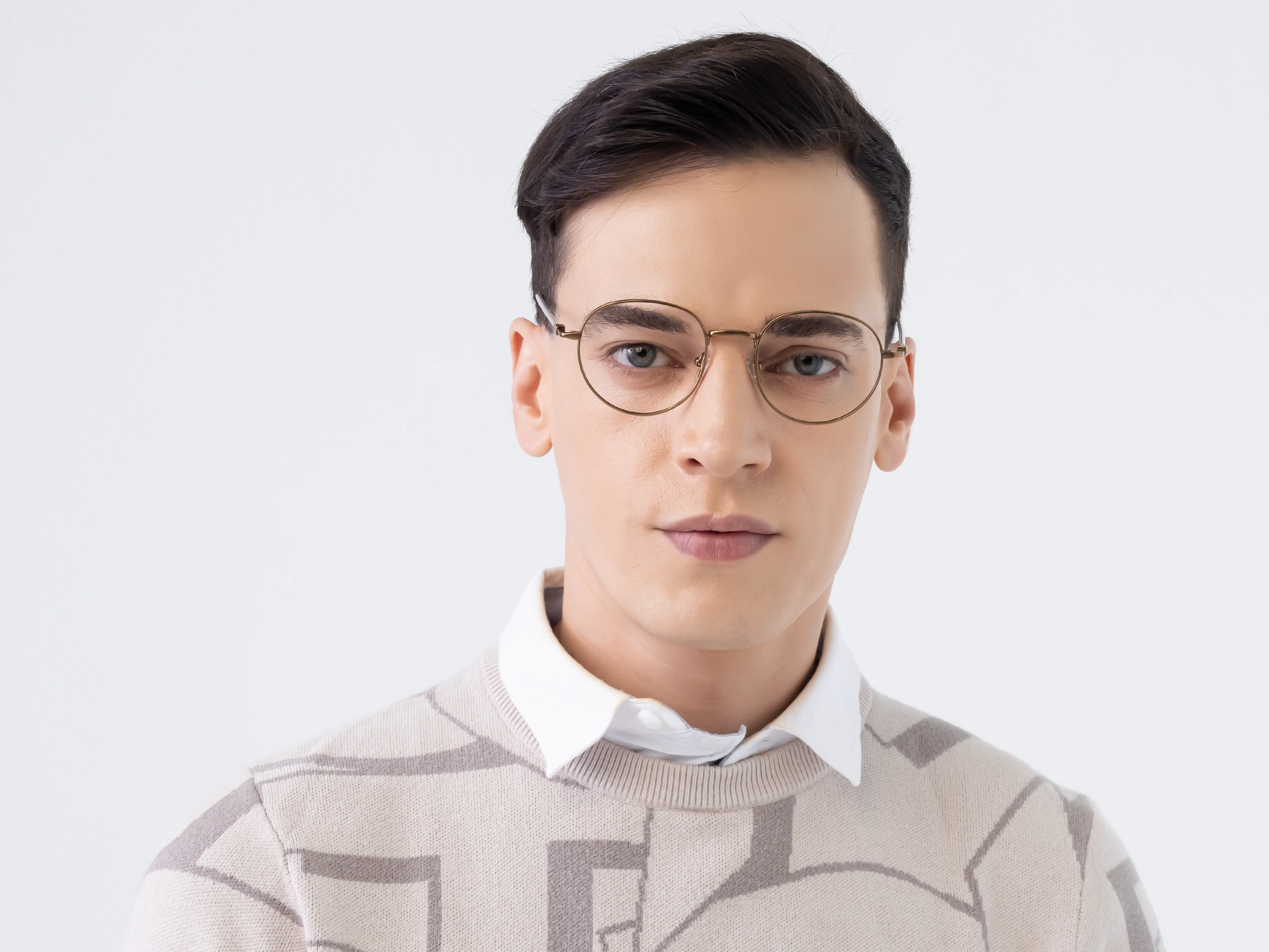 Vintage Gold Oval Full-Rim Glasses-1