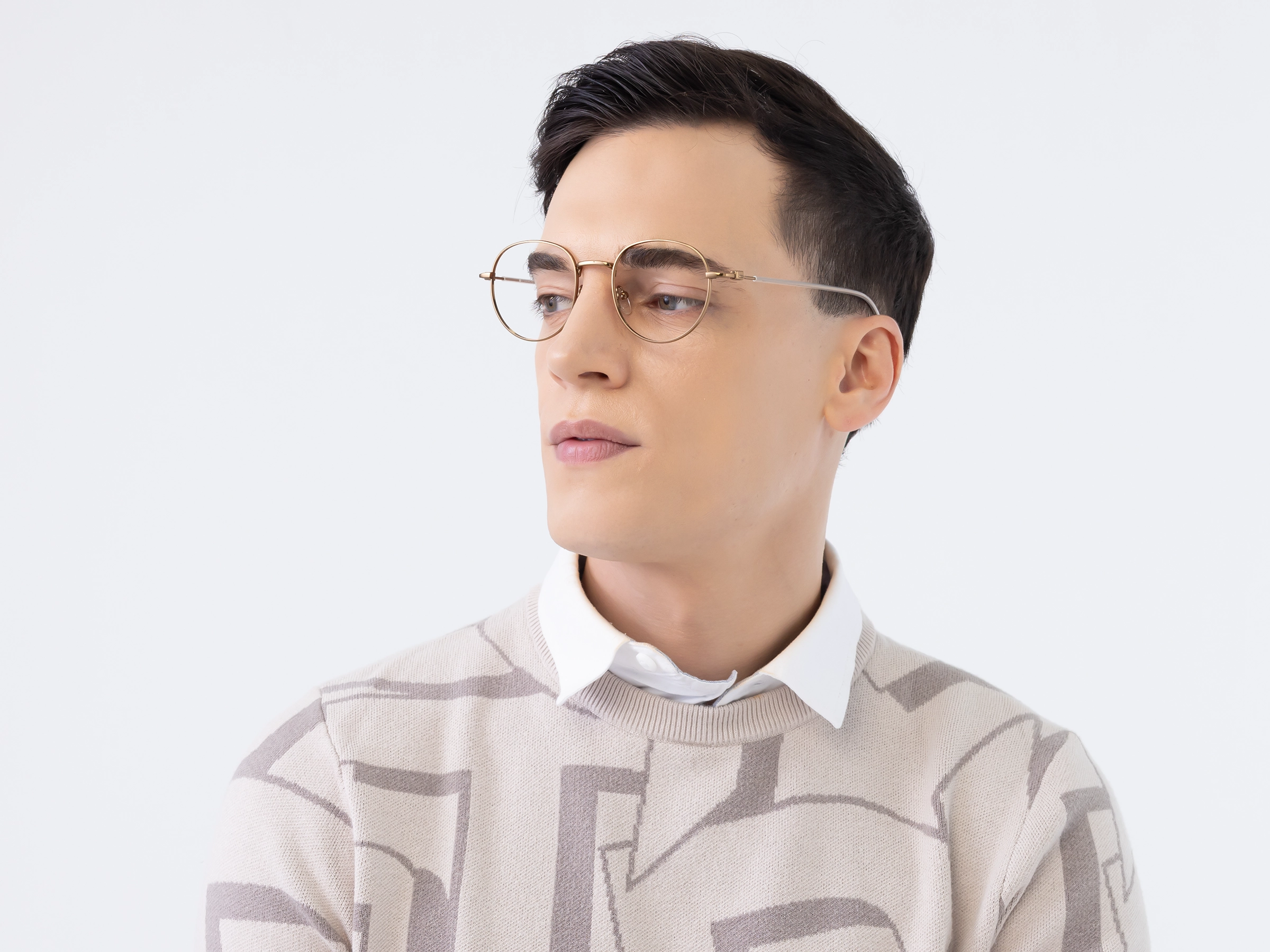 Vintage Gold Oval Full-Rim Glasses-3