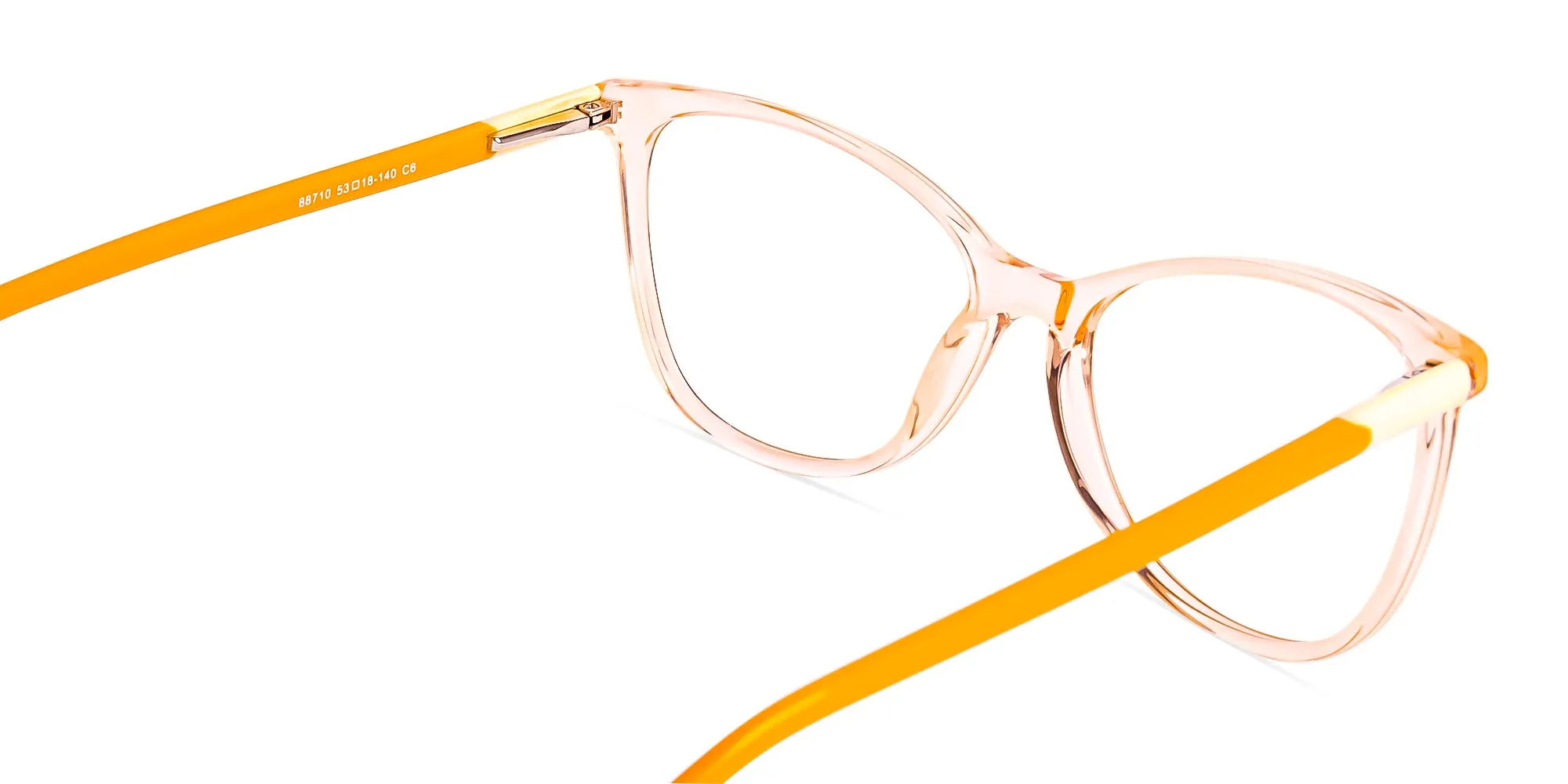 Crystal Clear or Transparent orange Colour Cat eye Glasses Frames-2