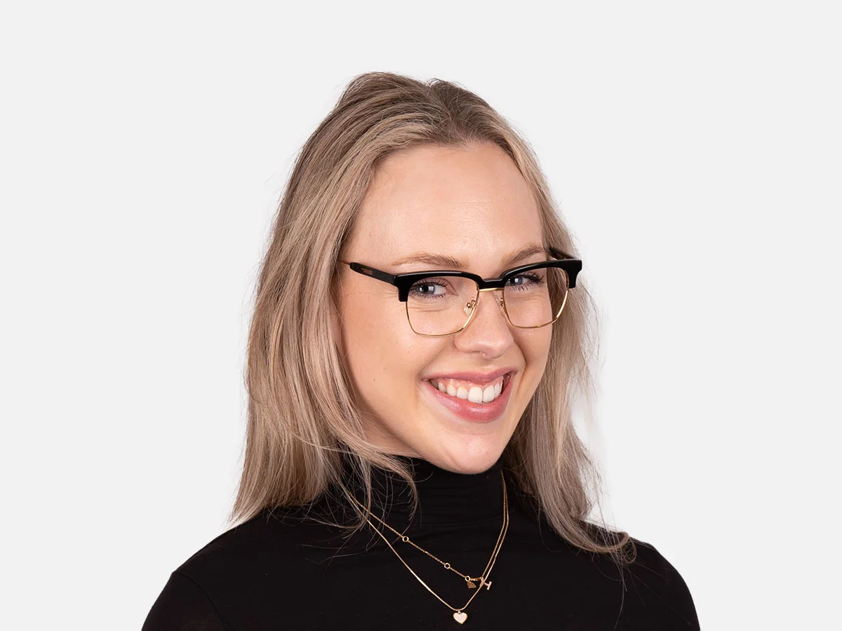 Polished Gold & Black Browline Glasses-7
