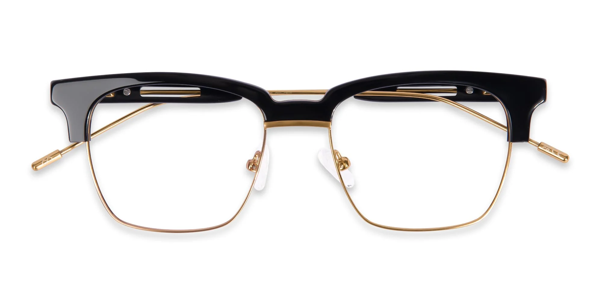 Polished Gold & Black Browline Glasses-6