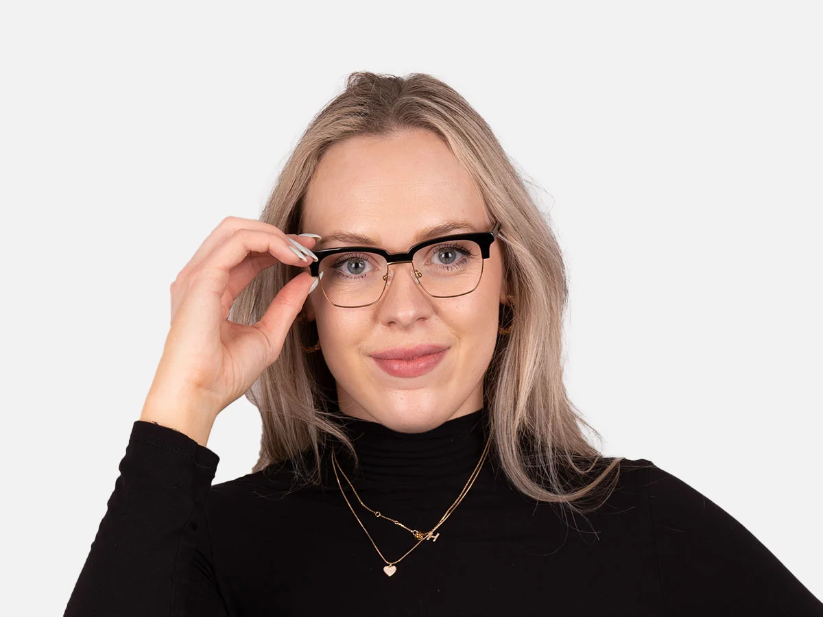 Polished Gold & Black Browline Glasses-7