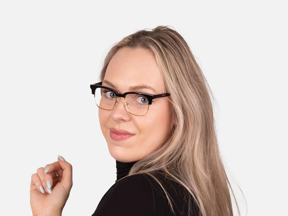 Polished Gold & Black Browline Glasses-7