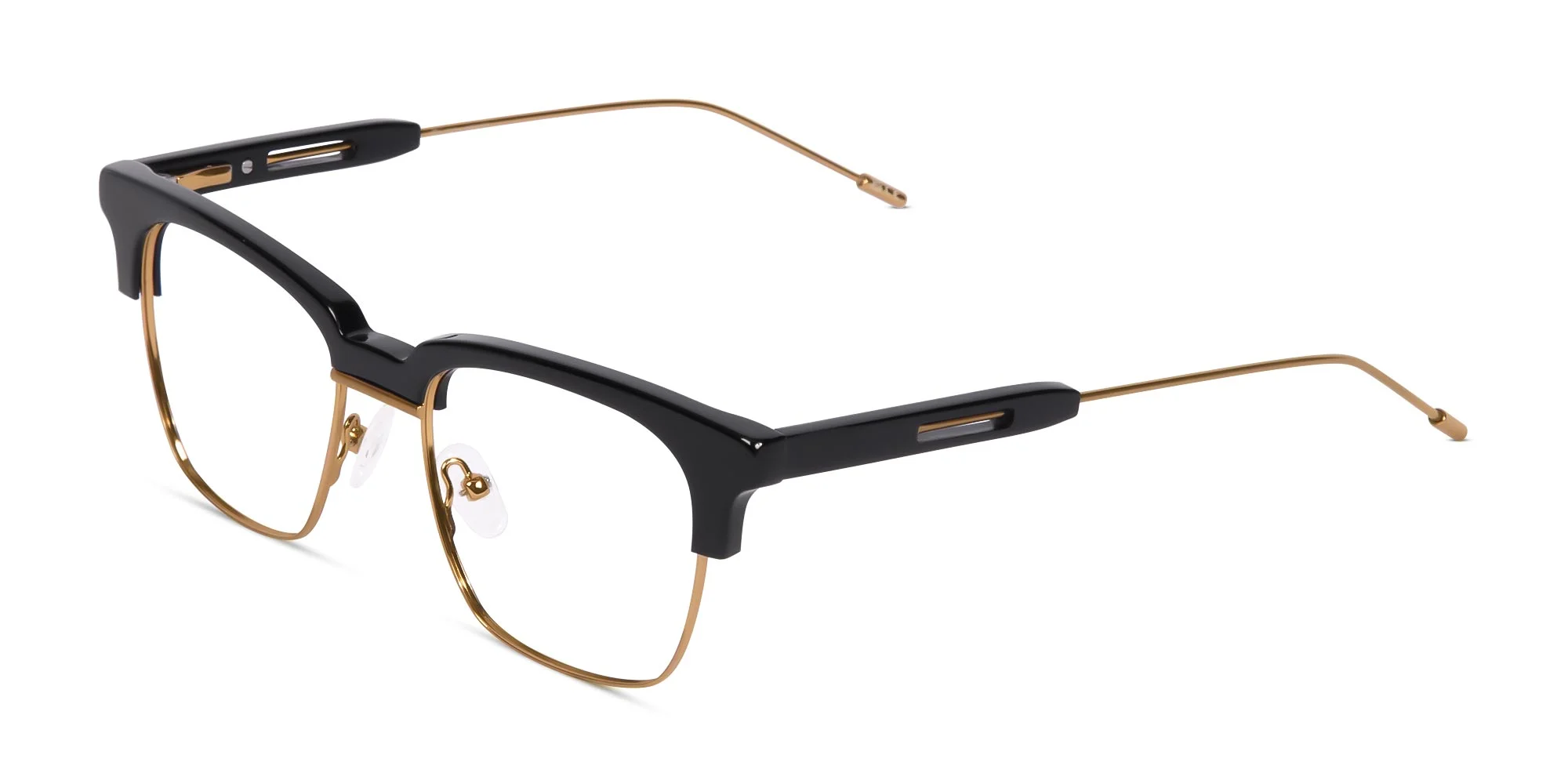 Polished Gold & Black Browline Glasses-3