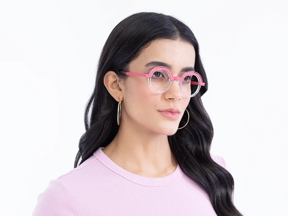 Crystal Clear Pink Round Eyeglasses 53