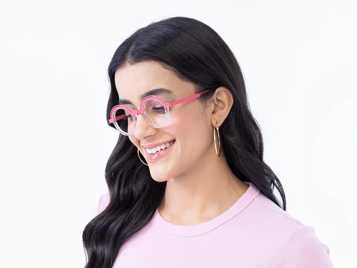 Crystal Clear Pink Round Eyeglasses 52