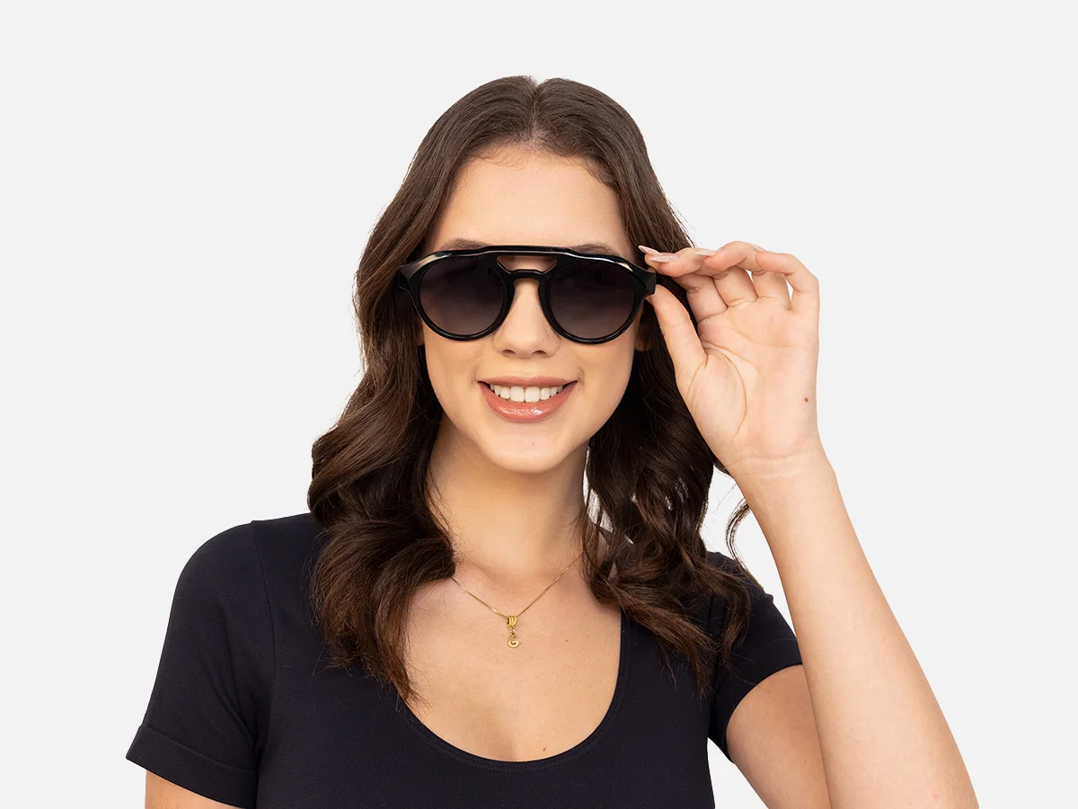 Black Frame Pilot Sunglasses-54